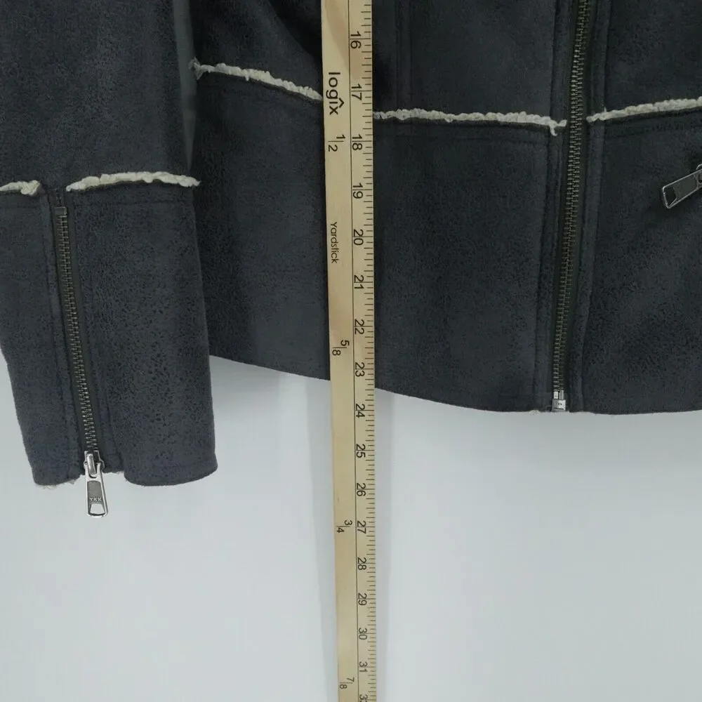 Prana Jacket Womens Small Gray‎ Faux Suede Sherpa Lined Esme Moto Boho Gorp